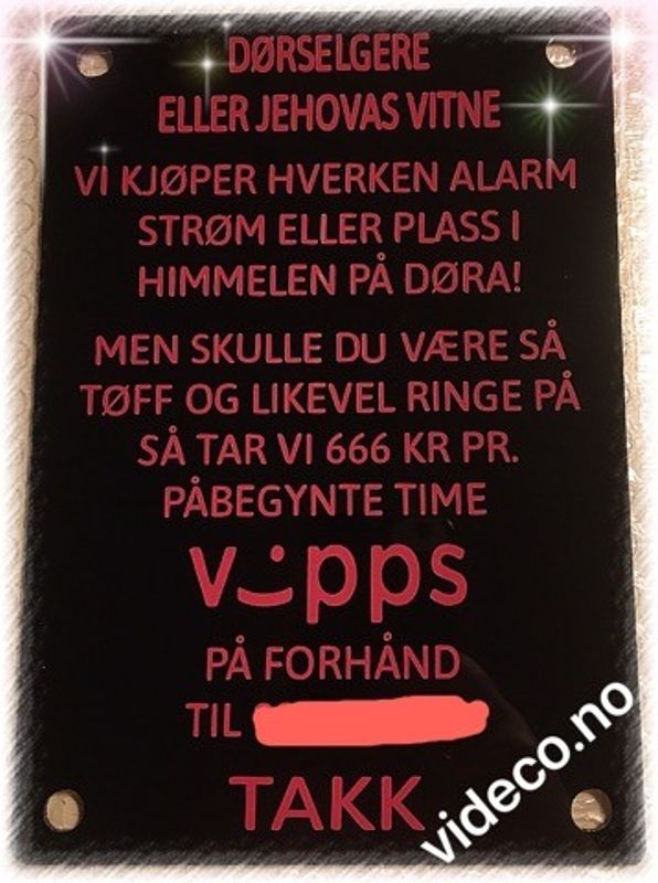 Akrylskilt - Dørselgere eller jehovas vitne