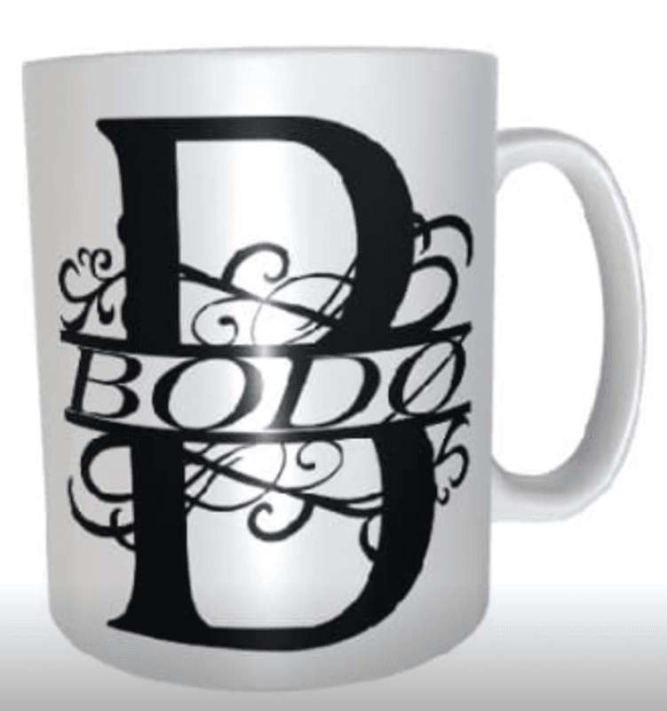 Kopp med monogram/stedsnavn