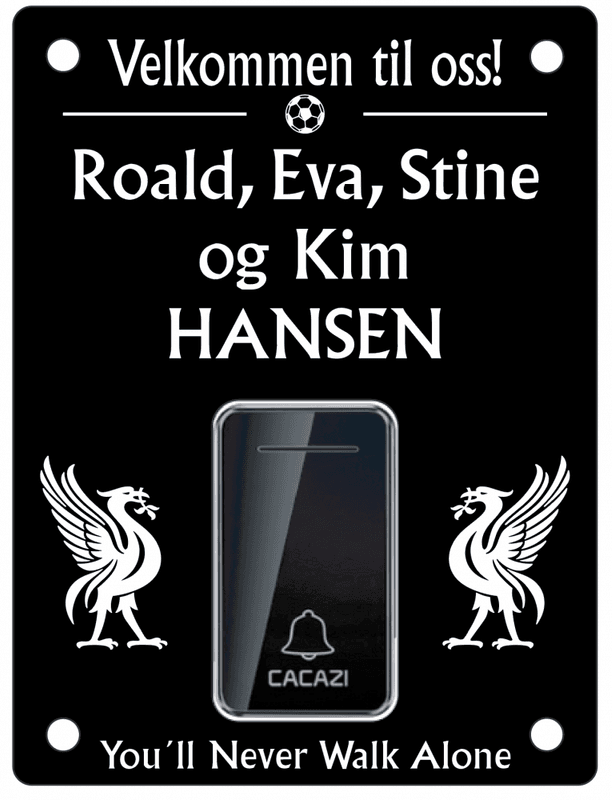 Veggskilt m/trådløs ringeklokke 