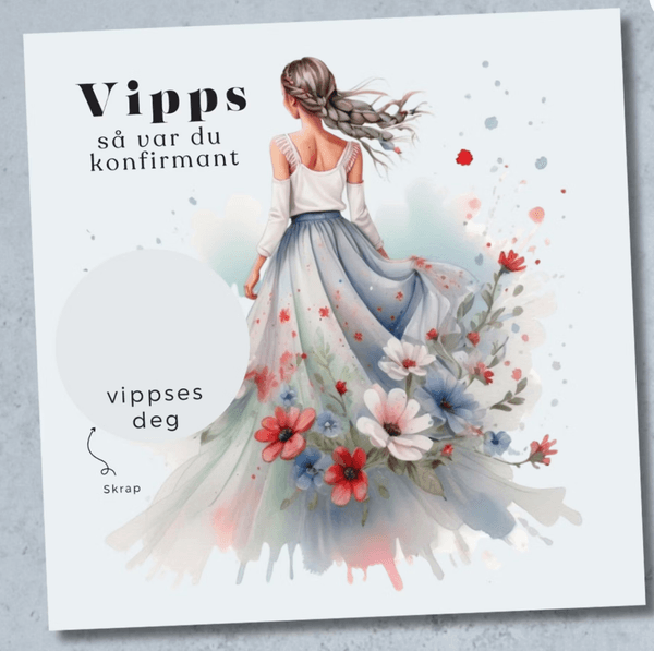 Vipps konfirmasjonskort -  Blomsterkjole rød