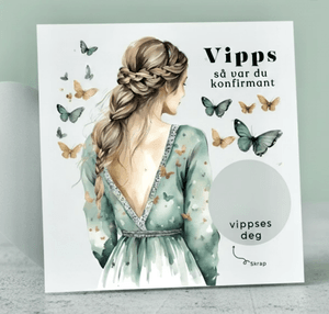 Hovedbilde Vipps konfirmasjonskort - Sommerfugl grønn