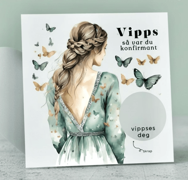 Vipps konfirmasjonskort - Sommerfugl grønn