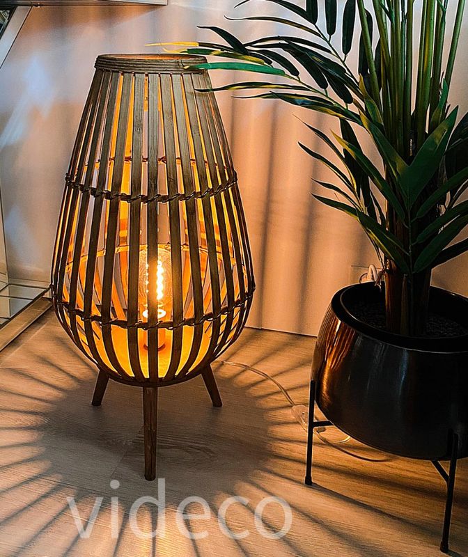 Lampe bambus m/bein, stor